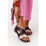 EVENTO Leather Sandals With Drawstrings Gold-Black Apulia Cene