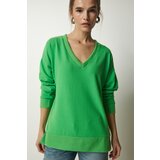  Women's Light Green V-Neck Soft Knitted Sweater | shoptok.hr