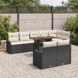 vidaXL set vrtnog kauča od 9 dijelova s jastučićima Crni Poly rattan Akacija, 2-sjedalni vrtni kauč s jastučićima Crni Poly rattan | shoptok.hr
