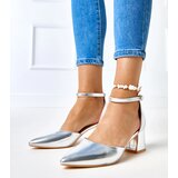 Gemre Silver block heel ankle strap shoes Keris Cijene