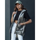 DStreet Women's quilted long vest with hood JESS dark gray Cene