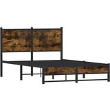 vidaXL Kovinski posteljni okvir z vzglavjem dimljen hrast 120x190 cm, (21321671) | Shoptok.si