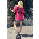 Madmext Pink Back Women's Printed Oversize Round Neck T-Shirt