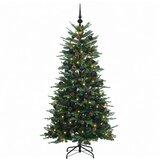 Umjetno božićno drvce s nogom 150 cm 150 LED lampica - Zelena 150 cm s LED-ima i crnim lopticama | shoptok.hr