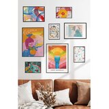 Wallxpert set od 8 manjih uramljenih slika Çgs-079, šareni pop-art motivi – koktel tekila, zalazak sunca, gramofonska ploča i bazen, crni ram | Eponuda.com