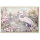  Slika - Heron wading in a pond - illustration in bright colours 60x40 U prirodnom drvenom okviru | shoptok.hr