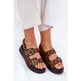 Boto Ladies Platform And Wedge Sandals With Buckles Leopard Brown Genorre | Shoptok.si