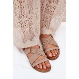 Boto Women's Flat Heeled Sandals With Gold Studs Beige Zanira | shoptok.hr