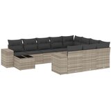 vidaXL Vrtna sedežna garnitura 11-delna z blazinami sv. siv poli ratan, (21411207) | Shoptok.si