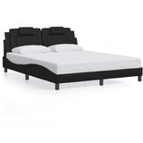 Maison Chic Posteljni okvir - Dvoposteljna postelja - Zakonska postelja z vzglavjem črn 160x200 cm umetno usnje-J5825, (21761359) | Shoptok.si
