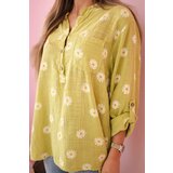 Kesi Włoski Linen Women's Blouse with Floral Pattern, Long Sleeves, and Buttons kiwi | Shoptok.si