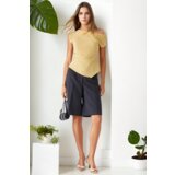 Dewberry 49777 Asymmetrical Collar Womens Blouse-YELLOW | ePonuda.com