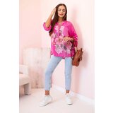 Kesi Włoski Women's cotton blouse with a floral pattern and buttons pink | shoptok.hr
