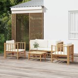 The Living Store Vrtna garnitura 5-delna s kremno belimi blazinami bambus - Vrtna Sedežna Garnitura, (21477475) | Shoptok.si