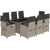 vidaXL Vrtna jedilna garnitura 9-delna z blazinami sv. siv poli ratan, (21055666) | Shoptok.si