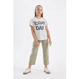 Defacto Girl's Straight Fit Wide Leg Cotton Trousers