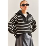 Bianco Lucci Women's Striped Zipper Knitwear Sweater Cene