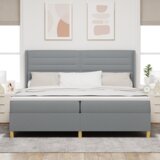  Krevet s podnicom i madracem &amp LED svjetlom svijetlosiva 200x200 cm tkanina | shoptok.hr
