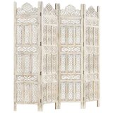 vidaXL Ročno izrezljan paravan 4-delni bel 160x165 cm trden mangov les | Shoptok.si