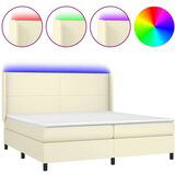  Box spring postelja z vzmetnico LED krem 200x200cm umetno usnje, (20899776) | Shoptok.si