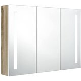  LED kupaonski ormarić s ogledalom 89x14x62 cm bijeli i hrast | shoptok.hr