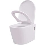 vidaXL Viseča WC Školjka z Vgradnim Kotličkom Keramična Bela | Shoptok.si