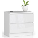 AKORD Nočna Omarica, 2 Predala, Bela V Visokem Sijaju, (5000332008) | Shoptok.si