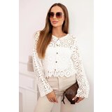 Kesi Włoski Women's summer openwork sweater with buttons and long sleeves ecru | shoptok.hr