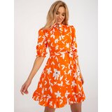 Fashion Hunters Orange zippered dress with print and belt | Shoptok.si