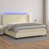  Box spring postelja z vzmetnico LED krem 200x200cm umetno usnje, (20899776) | Shoptok.si