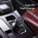 Yesido Avto polnilec (Y48) - 2x Type-C hitro polnjenje 60 W - črn | Shoptok.si