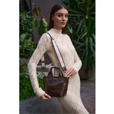 Madamra Brown Women's Soft Leather Column Strap Bag