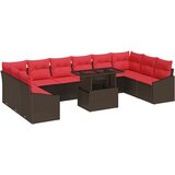 vidaXL Kavčna garnitura z blazino 11 pcs Rjava in rdeča poli ratan, (5000138393) | Shoptok.si