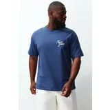 Trendyol Men's Plus Size Indigo Relaxed 100% Cotton T-Shirt