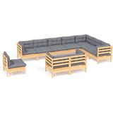  10-dijelna vrtna garnitura od borovine sa sivim jastucima | shoptok.hr