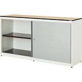 mauser Omara z drsnimi vrati, VxŠxG 818 x 1600 x 432 mm, plošča s polnim jedrom, 2 x 1 polica, čista bela / aluminijasto siva / javor | Shoptok.si