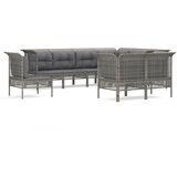 The Living Store Vrtna sedežna garnitura 9-delna z blazinami siv poli ratan - Vrtna Sedežna Garnitura, (21422125) | Shoptok.si