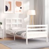 vidaXL Posteljni okvir z vzglavjem bel 90x200 cm trden les | Shoptok.si