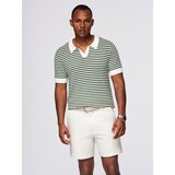 Ombre Men's knitted buttonless polo shirt with navy stripes - white and olive | Shoptok.si