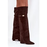 Boto Insulated boots with rolled top Over the knee block heel chocolate Serelle | Shoptok.si