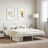 vidaXL Kovinski posteljni okvir z vzglavjem bel 180x200 cm Cene