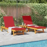 vidaXL Ležalnik Set 3 Rdeča Trden akacijev les 65 x 200 x 84 cm