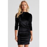 Cool & Sexy Women's Black Velvet Gathered Mini Dress GC146 Cene