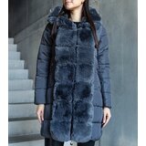 Gemre Gray long quilted jacket with detachable sleeves decorated with fur Louis | shoptok.hr