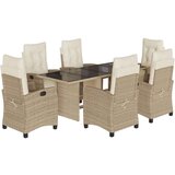  Vrtna garnitura - 7-dijelni vrtni blagovaonski set od poliratana s jastucima bež - bež i krem Stakl 6 | shoptok.hr