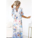 numoco basic 603-3 Airy wrap maxi dress with floral pattern – blue roses | Shoptok.si