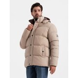 Ombre Men's puffer jacket with check lining - beige | Shoptok.si