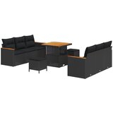 vidaXL 9-delni set vrtnog kavča z blazinami Črna Poli ratan Acacia, 3-delni set vrtnega jedilnega pohištva z blazinami Črna Poli ratan Acacia Cene