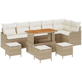 vidaXL 10 komada vrtni sofa set s jastučićima bež poli ratan akacija, 2-sjedna vrtna sofa s jastučićima bež poli ratan, 4 kom ada vrtni blagovaonski set s jastučićima bež poli ratan akacija | shoptok.hr