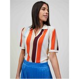 Orsay Orange-Cream Light Striped Short Sleeve Sweater - Women Cene